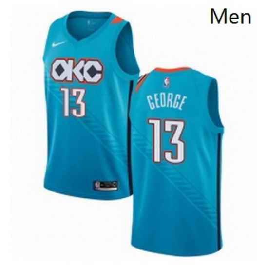 Mens Nike Oklahoma City Thunder 13 Paul George Swingman Turquoise NBA Jersey City Edition